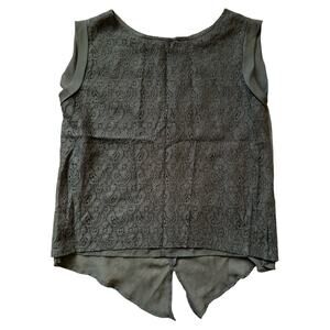 Ellen Tracy Black Lace Semi Sheer Sleeveless Top, L